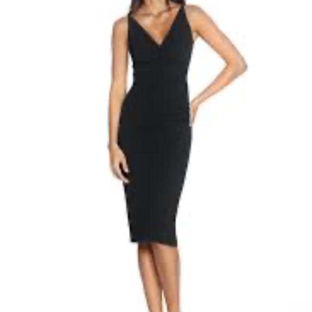 Dress the Population Navy V-Neck Midi Dress